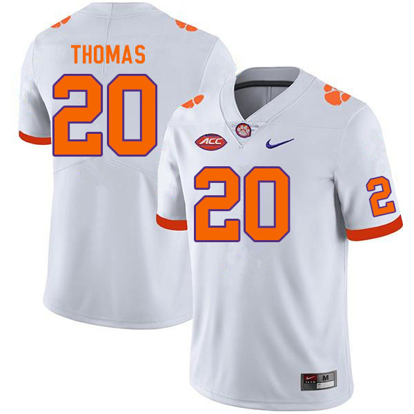 Men #20 Domonique Thomas Clemson Tigers College Football Jerseys Sale-White - Click Image to Close